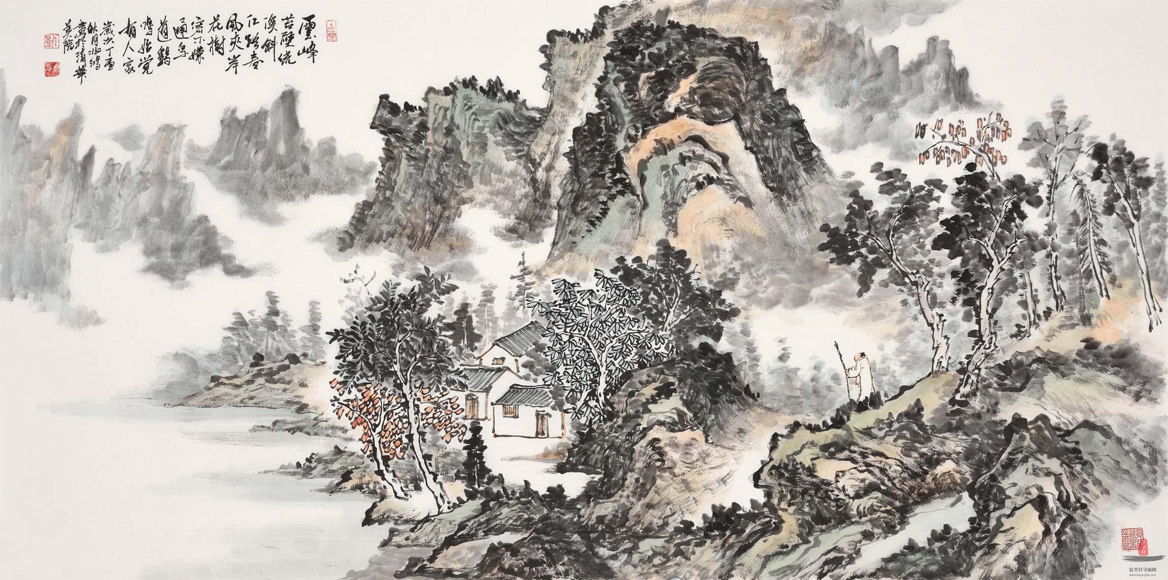 刘兆鸿山水《云峰苔壁绕溪斜》